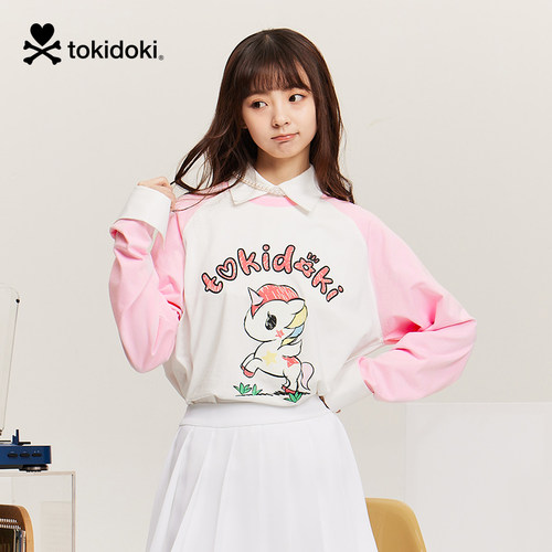 tokidoki潮牌2025春季新款撞色插肩袖长袖T恤男女同款情侣上衣