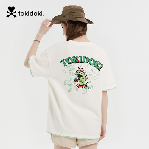 tokidoki2025夏季新款撞色假两件短袖T恤男女同款情侣时尚上衣