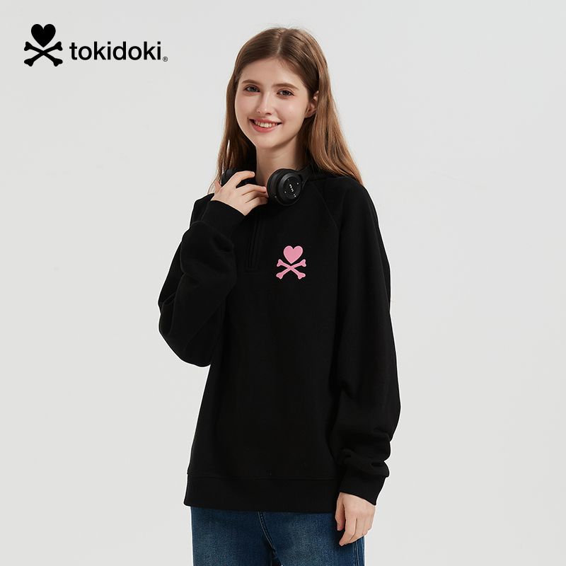 tokidoki淘奇多奇半拉链插肩袖连帽卫衣轻绒2024新款秋冬男女同款