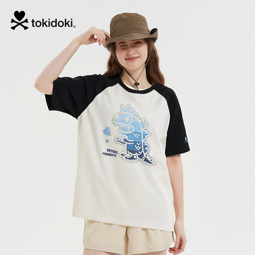 tokidoki潮牌2025春季新款插肩袖撞色短袖T恤男女同款情侣上衣