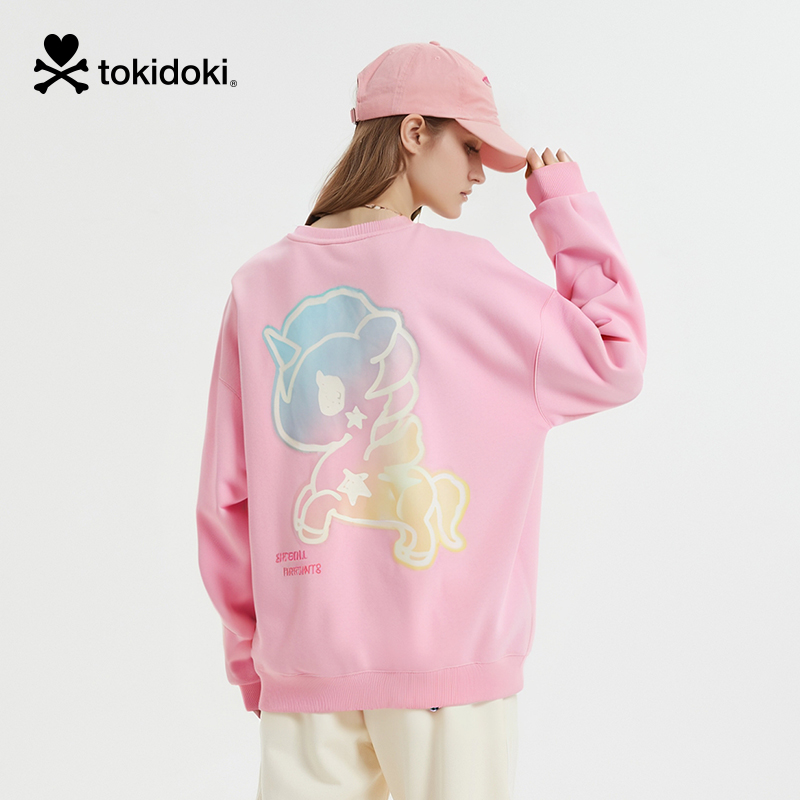 tokidoki潮牌2025春季新款渐变印花圆领卫衣男女同款情侣上衣