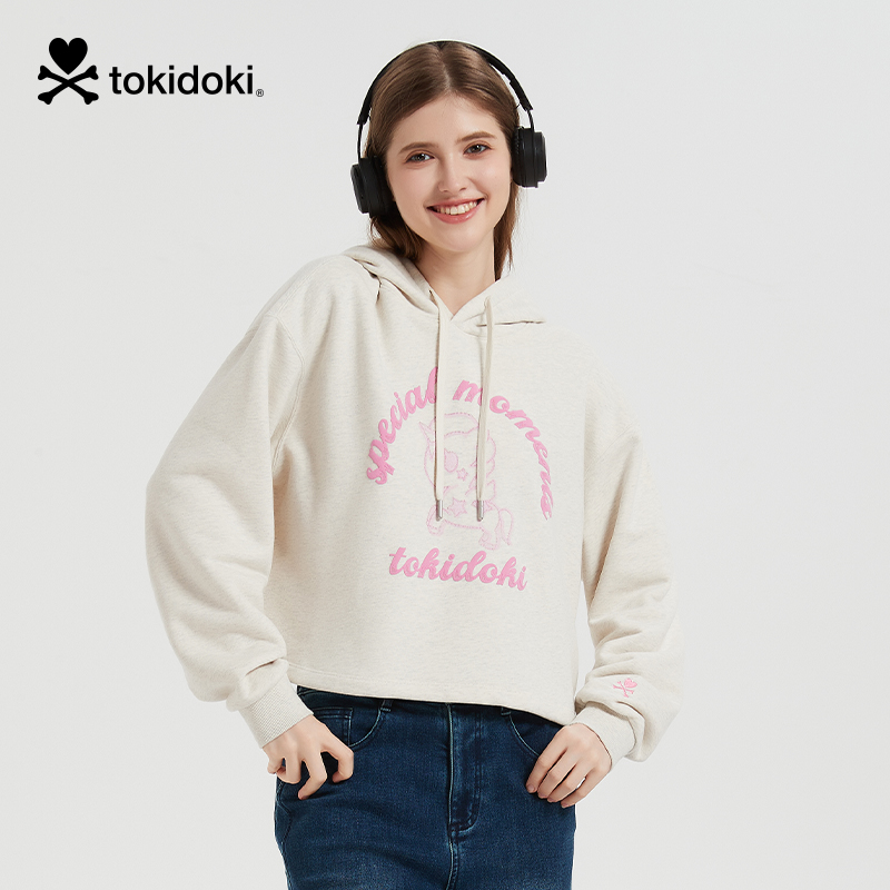 tokidoki淘奇多奇短款卫衣连帽趣味印花2024新款秋冬女款保暖上衣
