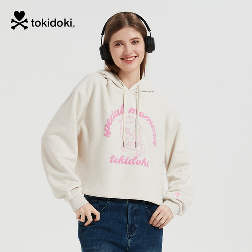 tokidoki淘奇多奇短款卫衣连帽趣味印花2024新款秋冬女款保暖上衣