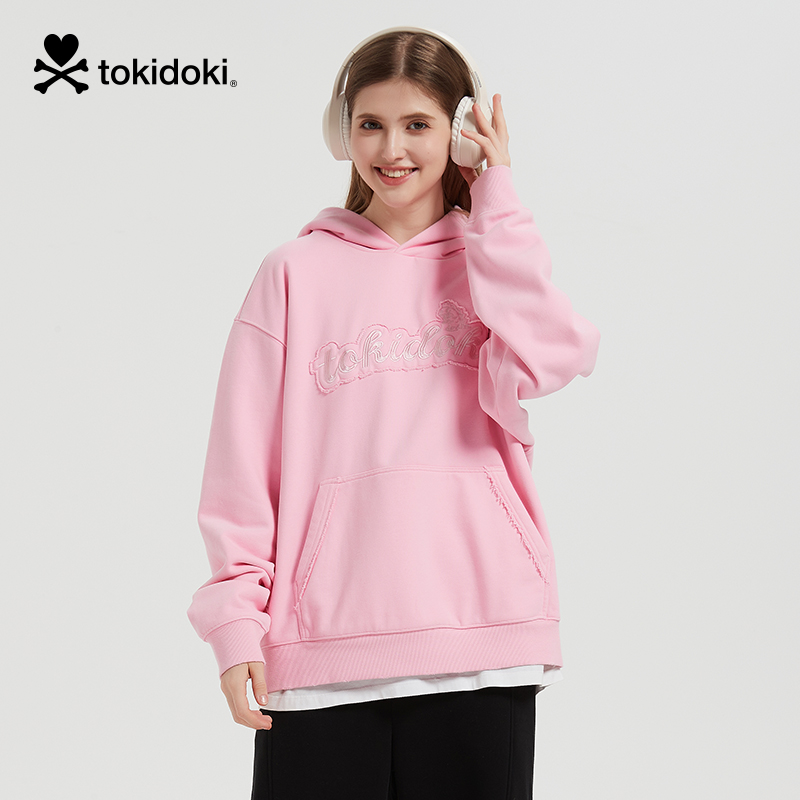 tokidoki淘奇多奇贴布绣文字水洗连帽卫衣轻绒2024新款秋冬情侣款