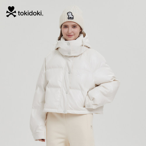 tokidoki淘奇多奇短款PU羽绒服2024新款秋冬女款保暖宽松外套