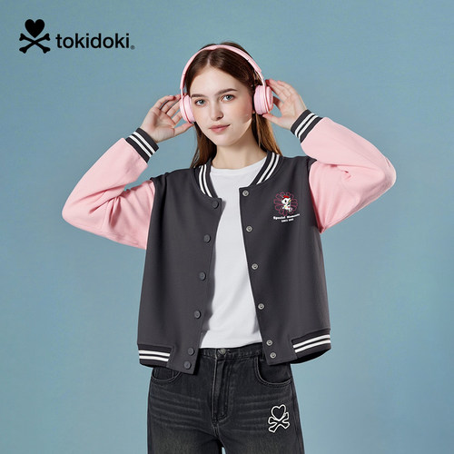 tokidoki春秋季美式学院风棒球服夹克复古撞色刺绣外套百搭短上衣