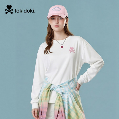 tokidoki少年感后背独角兽印花圆领长袖T恤宽松休闲潮牌打底上衣