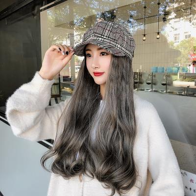 。长发全假发红R帽子头套可拆卸头发的帽八角波浪大带女一体网长