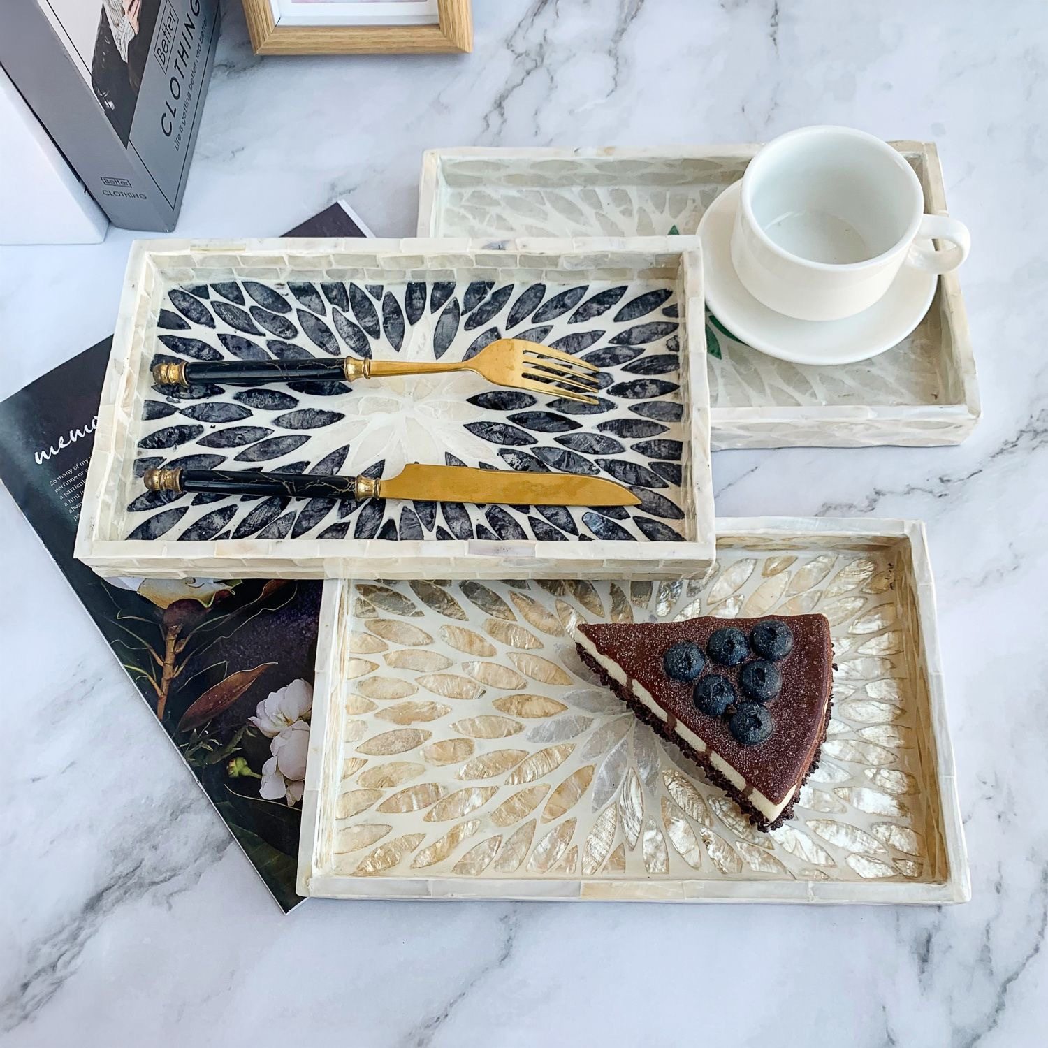 轻奢越南彩贝托盘酒店杯子收纳装饰桌面贝壳承托盘长方形宾馆商用