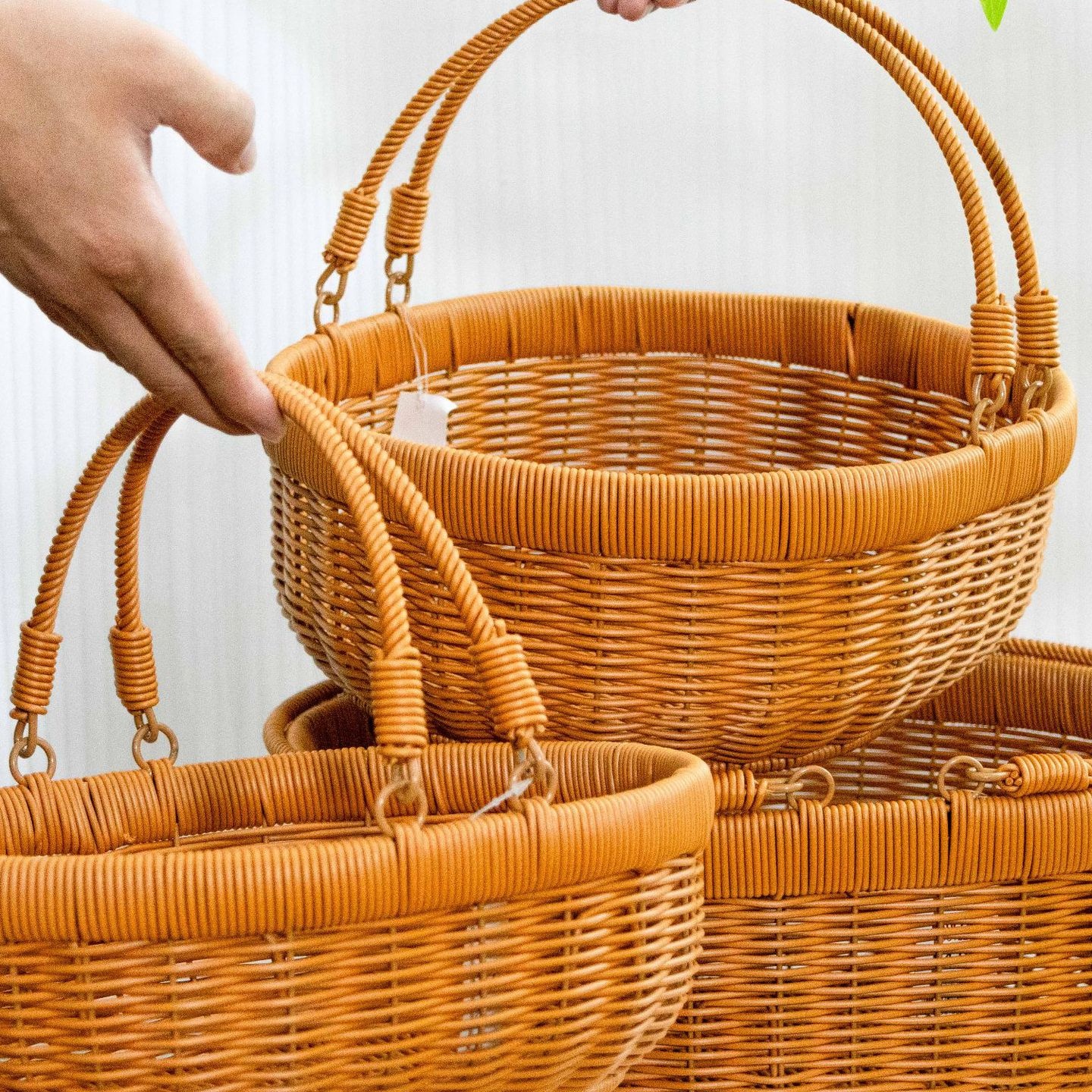 藤编野餐篮带活动把手手提篮手工编买菜篮水果收纳篮购物篮采摘篮