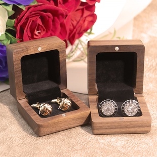 扣包装 正方形倒角北美黑胡桃袖 袖 钉法式 盒男翻盖礼盒 扣木盒实木袖