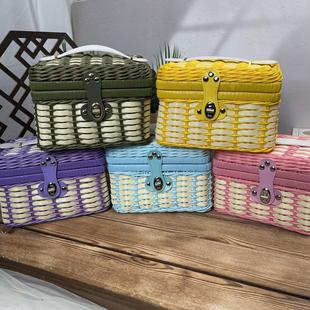 节日藤编礼品盒收纳手提箱编织伴手礼彩色活动送礼物绑丝带商务