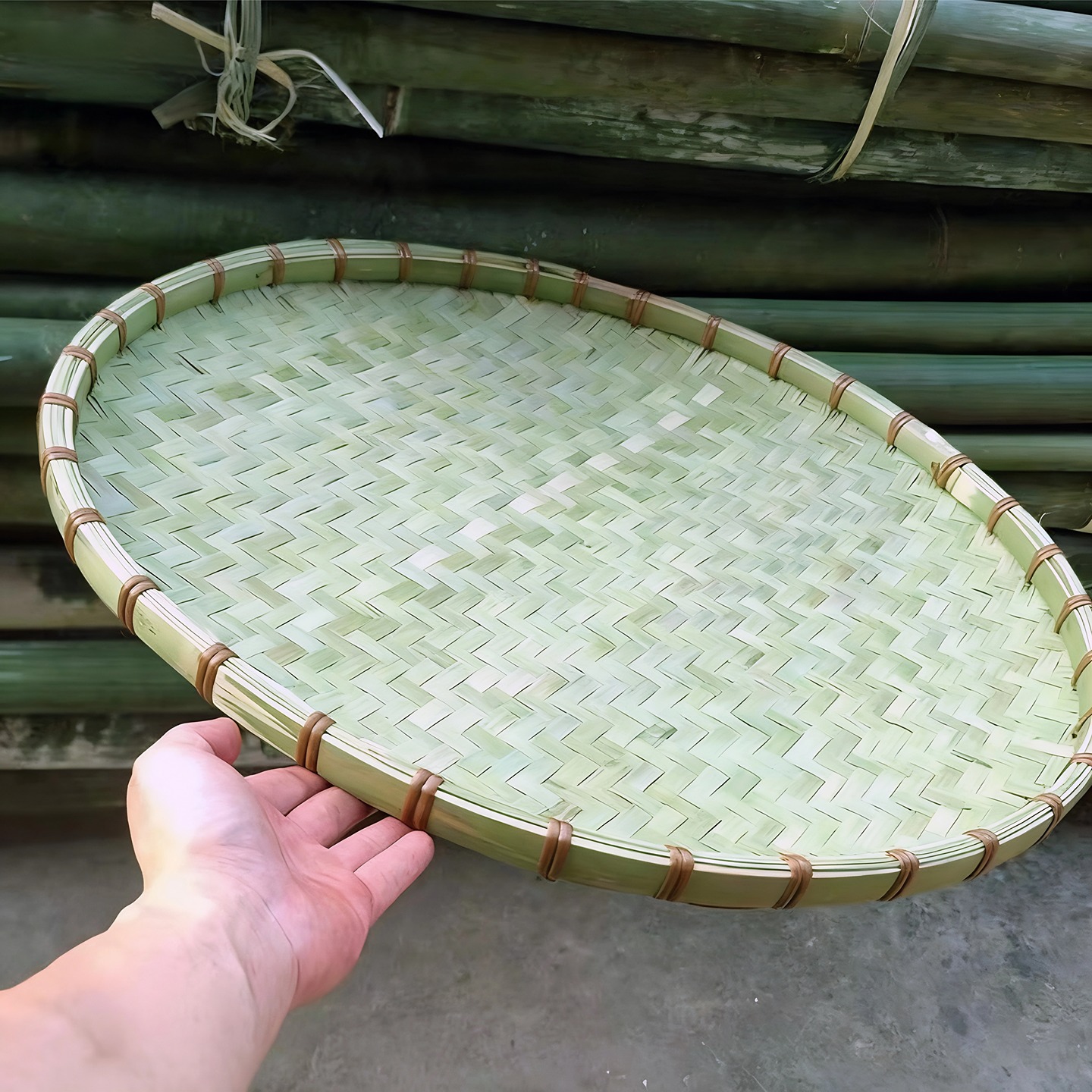 竹编簸箕竹制品农家家用晒盘青色