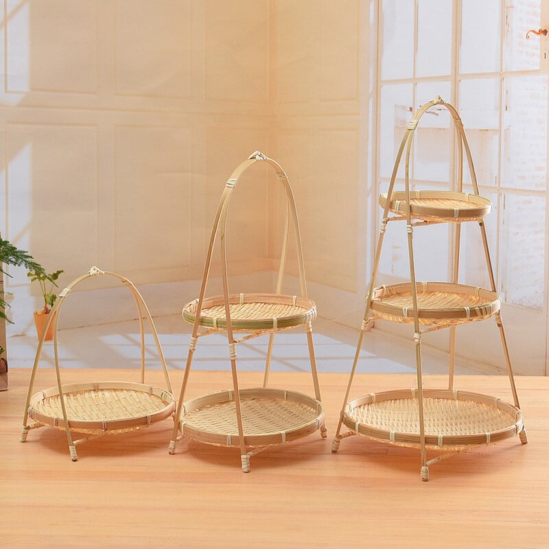 竹编小提篮摆件藤编多层架茶点提手点心盘水果篮托盘火锅盛菜三层,特色手工艺,竹编/竹雕,淘宝优惠券,粉丝福利购,淘宝优惠卷