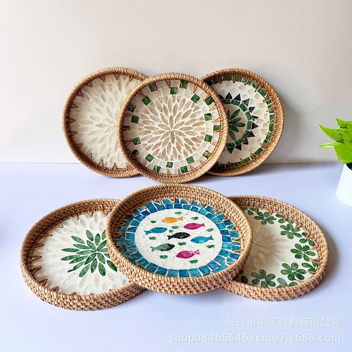 手工越南贝壳藤编托盘水果点心托盘居家客厅收纳盘隔热托盘东南亚,餐饮具,餐用托盘,淘宝优惠券,粉丝福利购,淘宝优惠卷