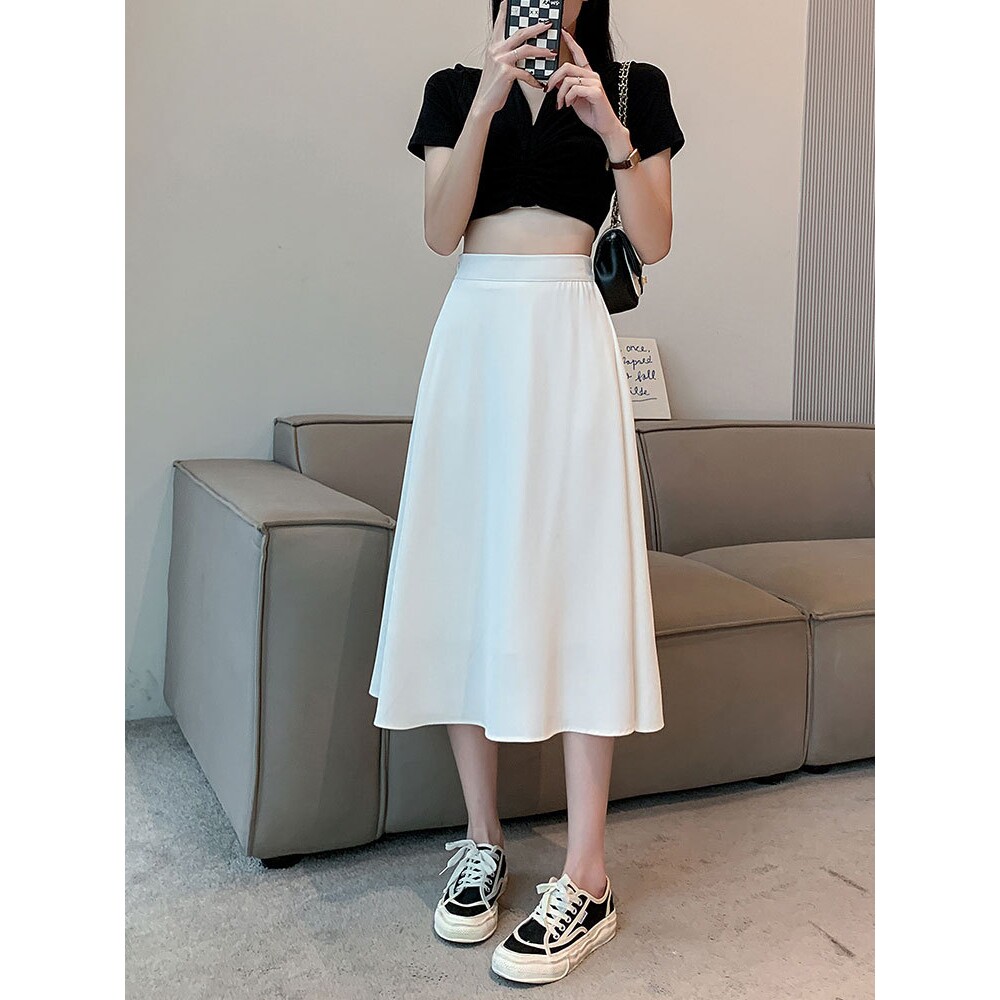 白色半身裙西装半身裙小个子150cm垂感a字伞裙女中长款145xxs早秋