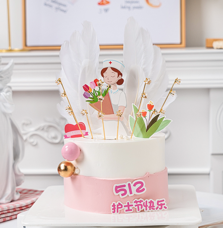 12护士节烘焙蛋糕装饰医生护士小姐姐白衣天使插牌天使翅膀插件