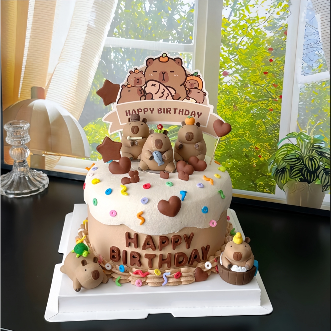 网红卡皮巴拉儿童生日蛋糕装饰卡