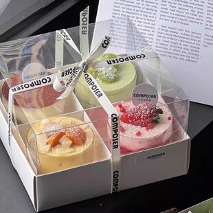 四宫格母亲节外带打包盒下午茶甜品手提包装盒唯美透明蛋糕打包盒