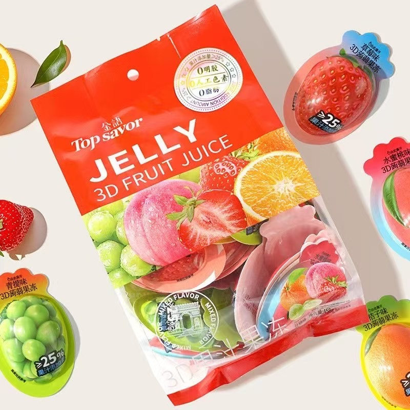 金语果汁蒟蒻果冻3D水果造型草莓味混合水果味果冻休闲零食小吃