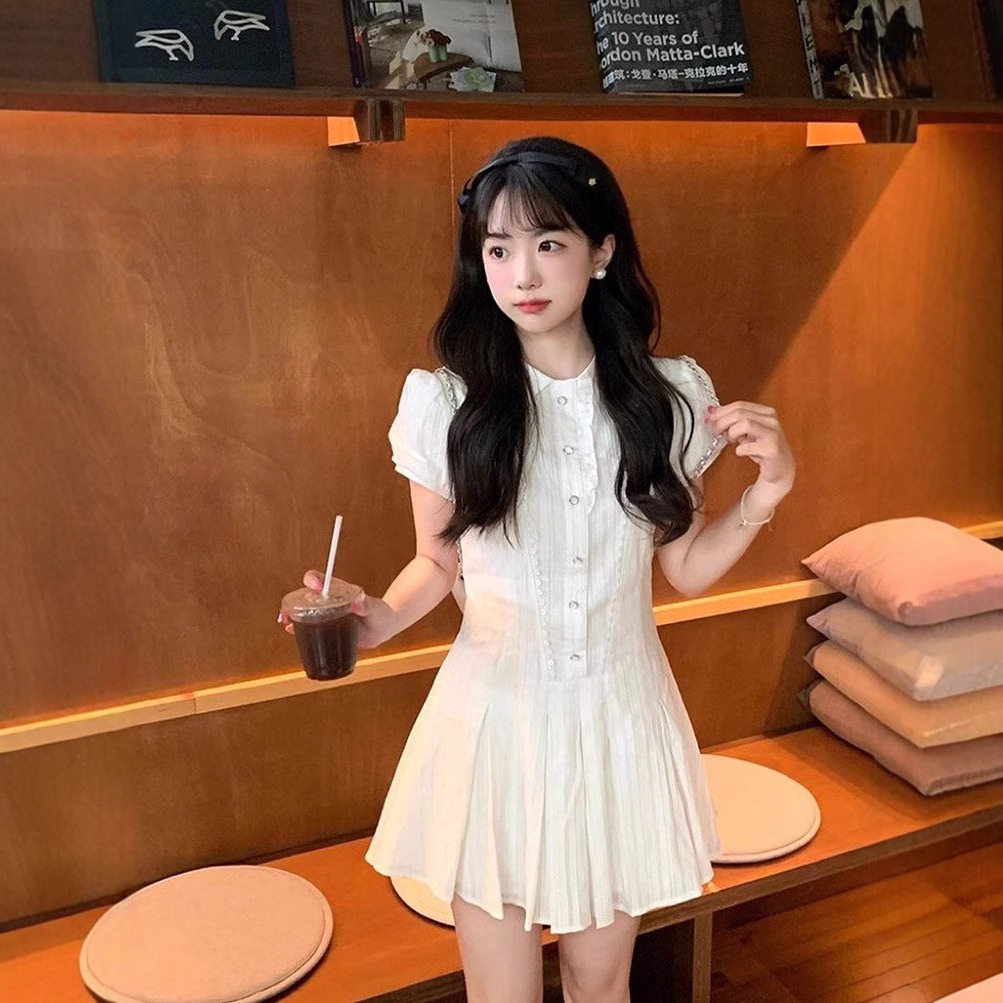 学院风泡泡袖衬衫连衣裙