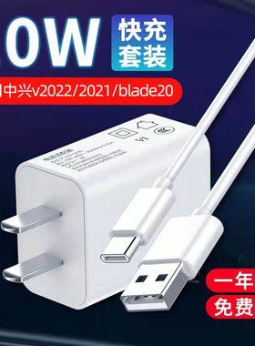 赢潜 适用中兴天机7/v2022/2021/blade20/bv0710/v7max充电器头快充C2016/A2017数据线10w插头套装