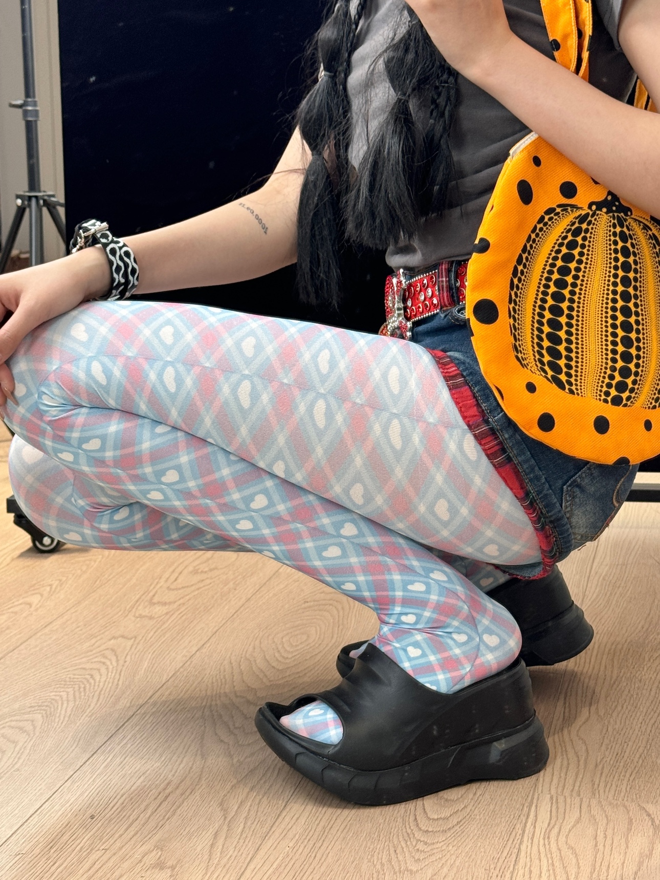 时髦复古y2k辣妹菱格爱心连裤袜