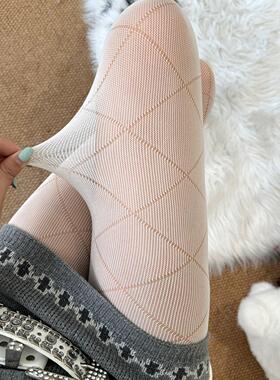 BON 复古个性菱形镂空御姐丝袜细网网袜辣妹外穿纯色轻薄打底袜女