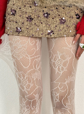 BON 复古法式线条花藤镂空蕾丝网袜纯欲辣妹性感渔网袜防勾丝打底