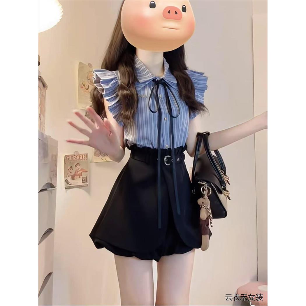 夏季围穿美1吋套纹衫花短
