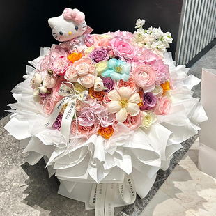 HelloKitty多巴胺花束99朵玫瑰鲜花速递同城配送女友生日北京上海