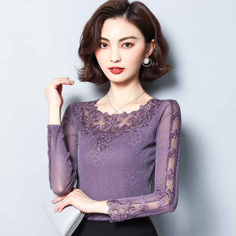 蕾丝打底衫女春秋长袖洋气2025百搭新款亮丝网纱薄款内搭上衣小衫,女装/女士精品,羊绒衫,淘宝优惠券,粉丝福利购,淘宝优惠卷