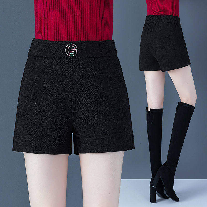 毛呢短裤女冬季2026新款大码松紧腰黑色裤子外穿秋冬高腰打底靴裤,女装/女士精品,大码裤装,淘宝优惠券,粉丝福利购,淘宝优惠卷