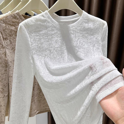 白色圆领打底衫女2026春季钻石