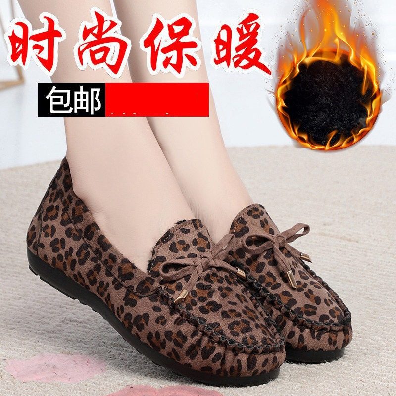 秋冬新款老北京布鞋女棉鞋平底防滑时尚舒适工作鞋加绒豹纹二棉鞋,女鞋,勃肯鞋/软木鞋,淘宝优惠券,粉丝福利购,淘宝优惠卷