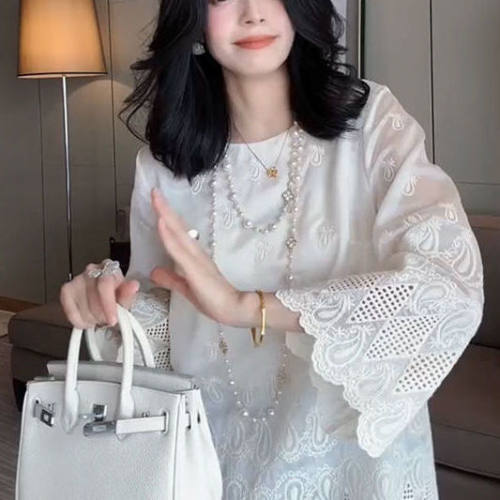 法式小众宽松中长款圆领衬
