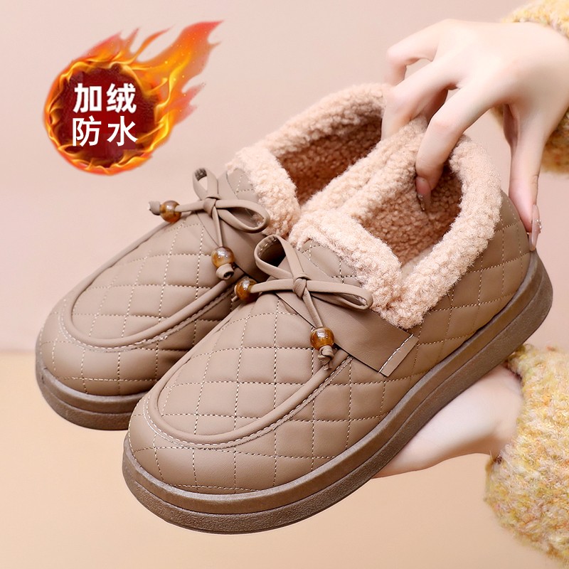 老北京布鞋女棉鞋外穿皮面