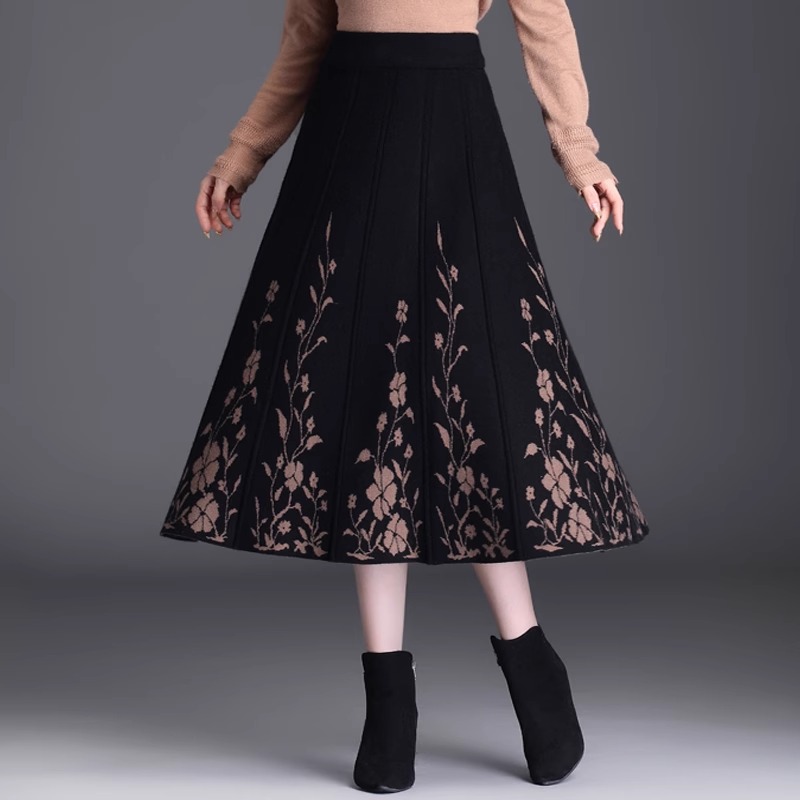 中长款高腰毛线裙针织半身裙女