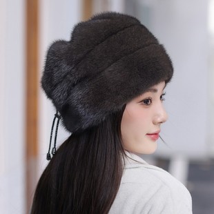 新款冬季女仿貂皮帽子毛茸茸保暖护耳帽女秋冬款真皮女士裘皮帽子