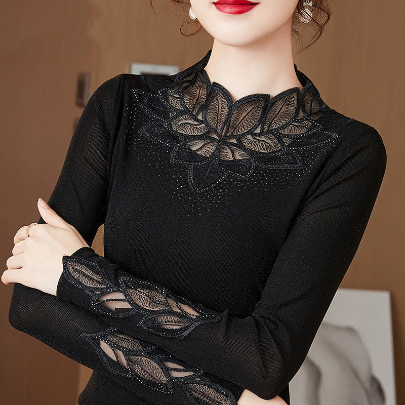 蕾丝打底衫女秋冬洋气2025新款时尚网纱长袖上衣加绒加厚内搭小衫,女装/女士精品,羊绒衫,淘宝优惠券,粉丝福利购,淘宝优惠卷
