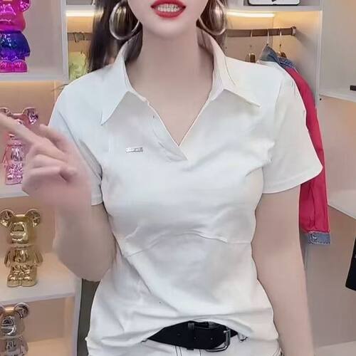 大码夏修身显瘦pol领纯色