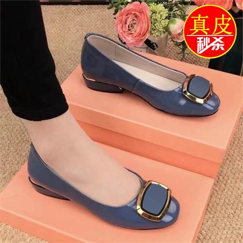 真皮豆豆鞋女平底防滑单鞋