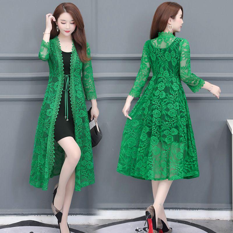 2023年夏季蕾丝镂空外套防晒衣女中长款开衫披肩修身显瘦外搭上衣