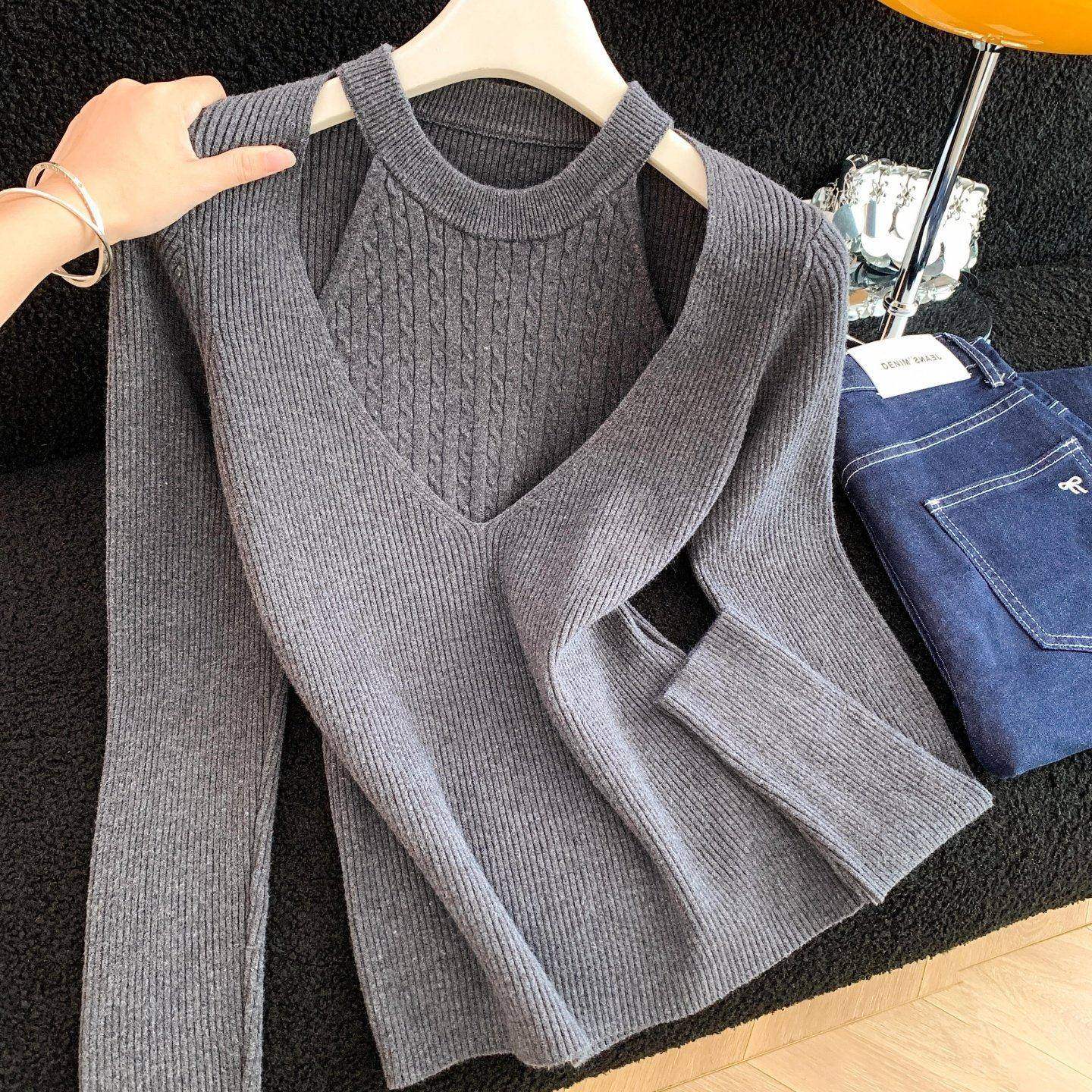 独特漂亮打底衫上衣韩系假两件挂脖设计针织衫女2026秋冬季巨好看,女装/女士精品,大码内搭,淘宝优惠券,粉丝福利购,淘宝优惠卷