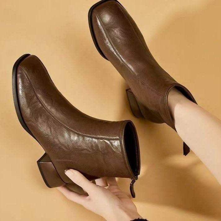 爆款复古棕色瘦瘦靴女2026冬季靴子新款女靴加绒方头马丁短靴勃肯,女鞋,勃肯鞋/软木鞋,淘宝优惠券,粉丝福利购,淘宝优惠卷