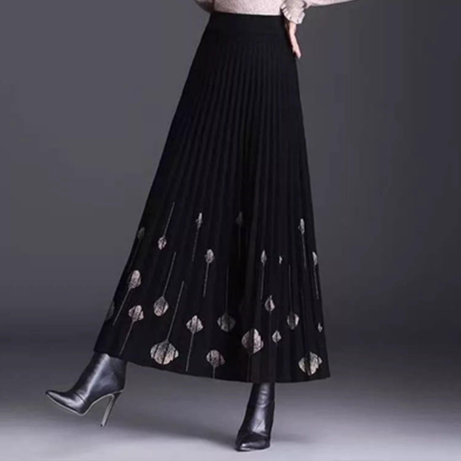 高级感大摆针织裙秋冬新款时尚中长款高腰显瘦半身裙毛线A字长裙,女装/女士精品,大码半身裙,淘宝优惠券,粉丝福利购,淘宝优惠卷