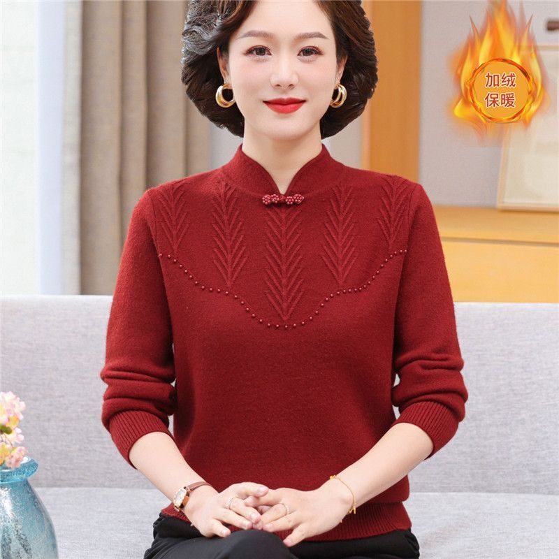 妈妈冬季加绒打底衫新中式国风