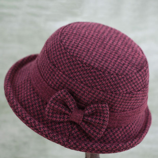 妈妈帽子女秋冬天中老年人渔夫帽加厚毛呢礼帽老太太奶奶保暖盆帽