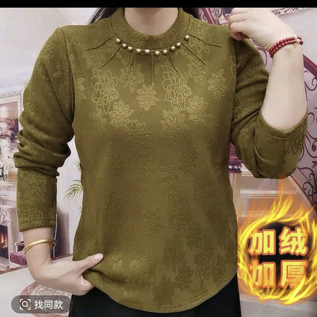 打底衫秋冬加绒加厚时尚印花长袖