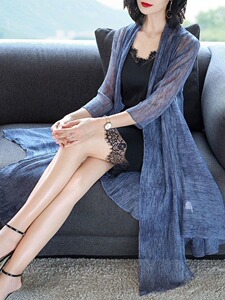 2023夏季新款大码女装雪纺开衫中长款防晒衣薄款外穿披肩外套女
